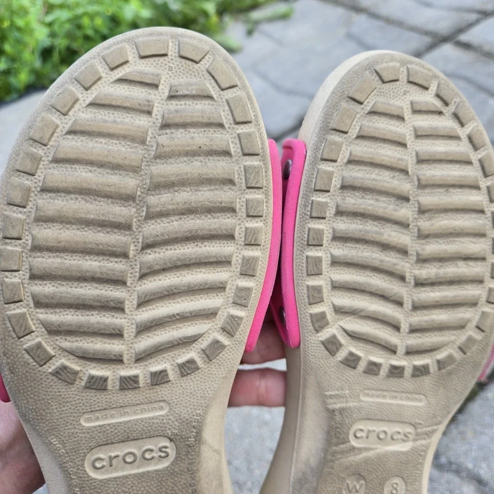 CROCS Sandal Cobbler Womens sz 8 PINK Slides Slip On Single Strap Preppy Beach